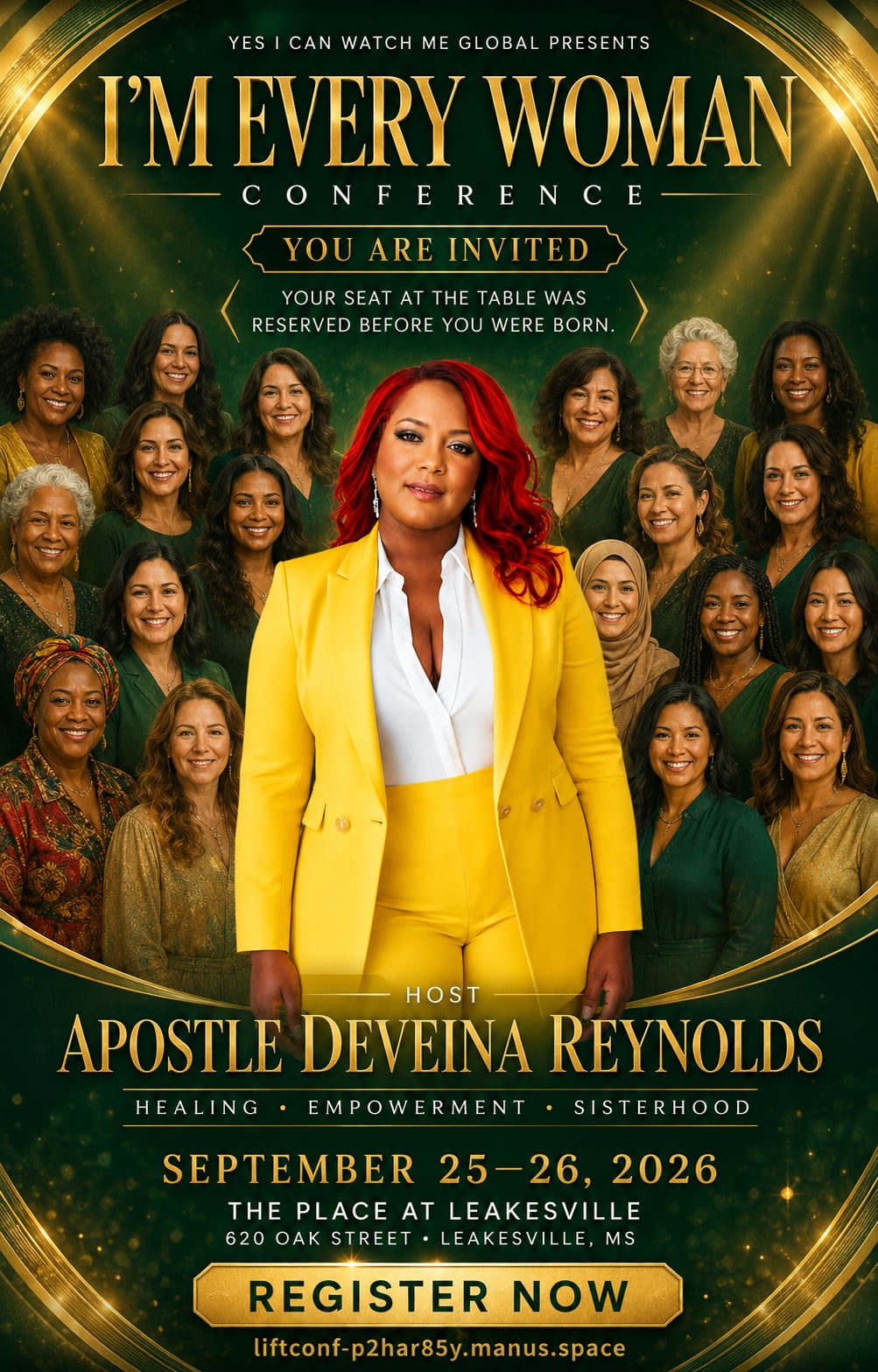 I'm Every Woman Conference invitation featuring Apostle Deveina Reynolds